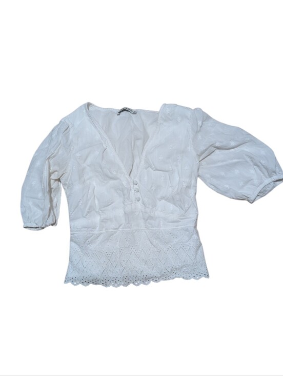 Abercrombie & Fitch Tops - A&F White Eyelet Puff Sleeve Peplum Boho Blouse Small